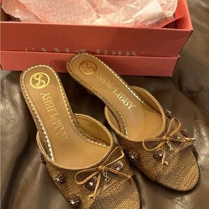 Sam & Libby Tan Mules with Bow Detail